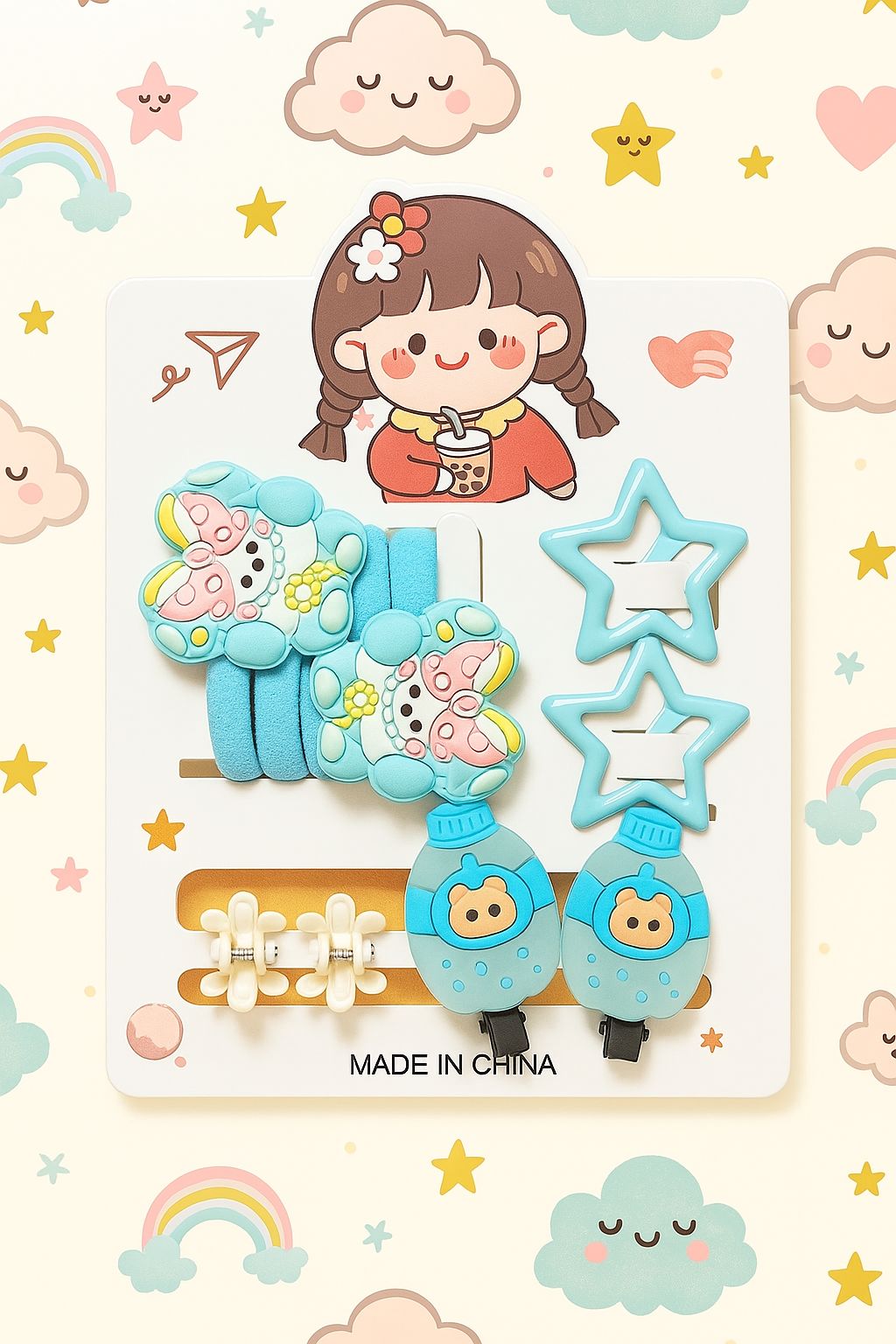 Whimsical Rainbow Dreams Hair Clips and Bands Set