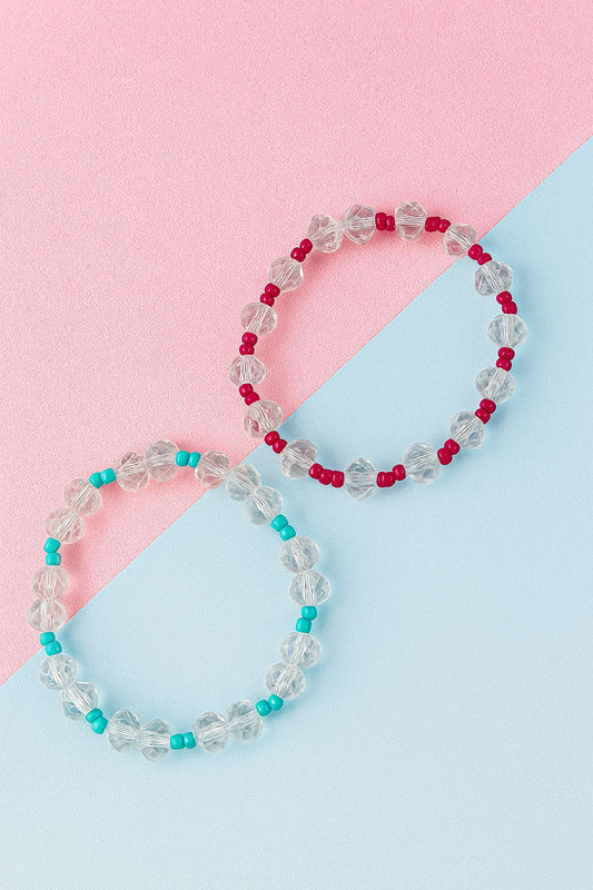 " Pack of two Blush & Breeze Charm Bracelets – Pink and Feroze Beaded Elegance"