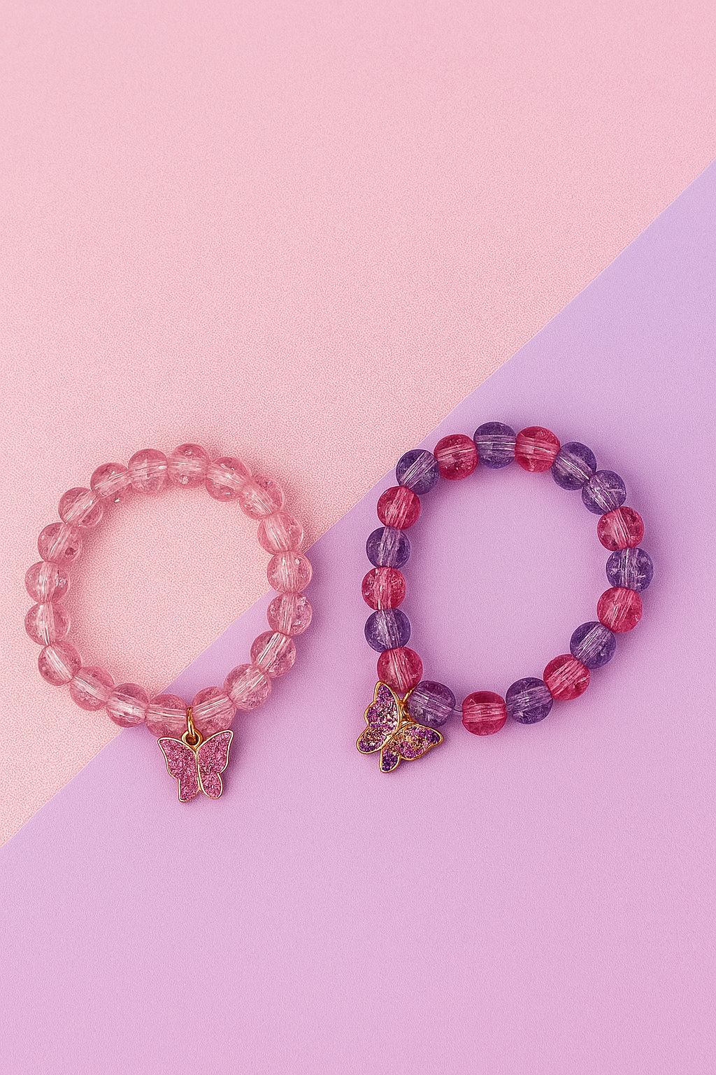 Set of 2 Elegant Beaded Bracelets with Butterfly Charms – Stylish Jewelry for Women & Girls – Fashion Accessory for Casual, Party Wear & Gifting