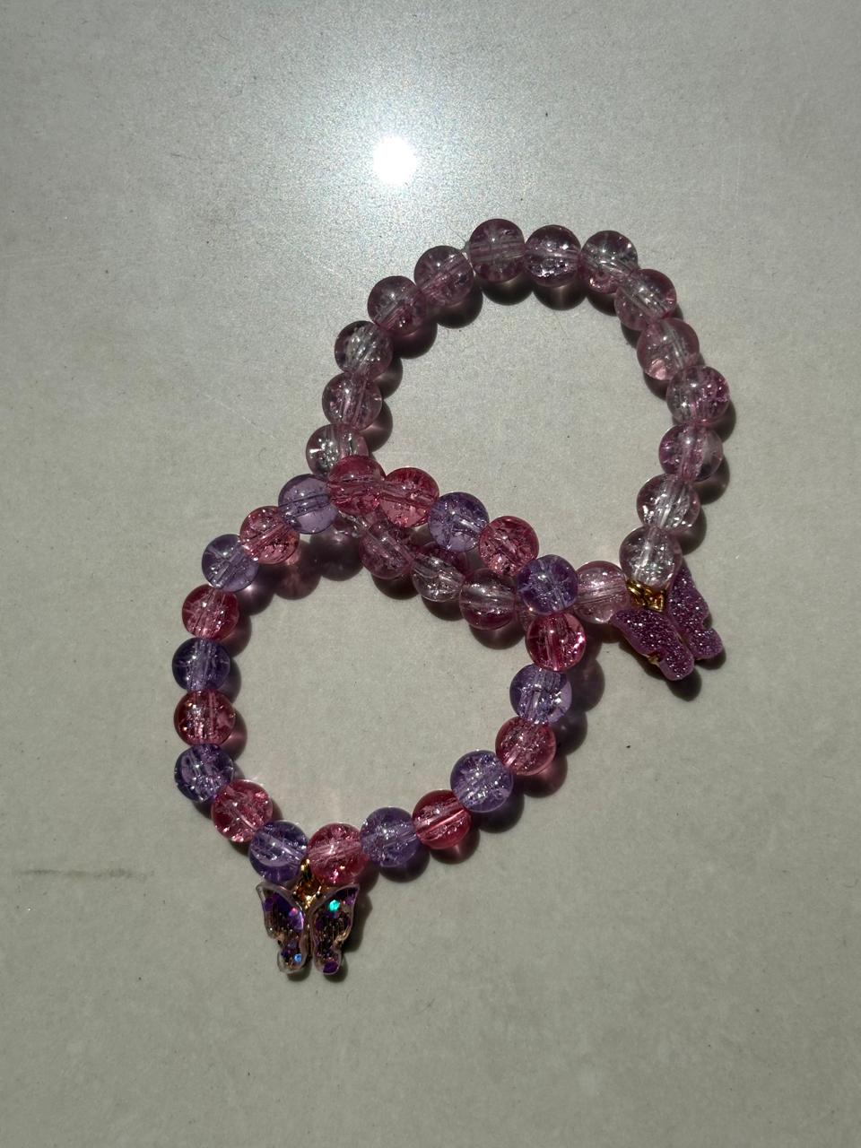 Set of 2 Elegant Beaded Bracelets with Butterfly Charms – Stylish Jewelry for Women & Girls – Fashion Accessory for Casual, Party Wear & Gifting