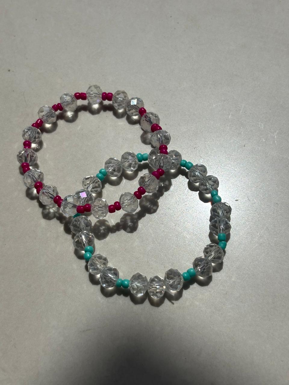 " Pack of two Blush & Breeze Charm Bracelets – Pink and Feroze Beaded Elegance"