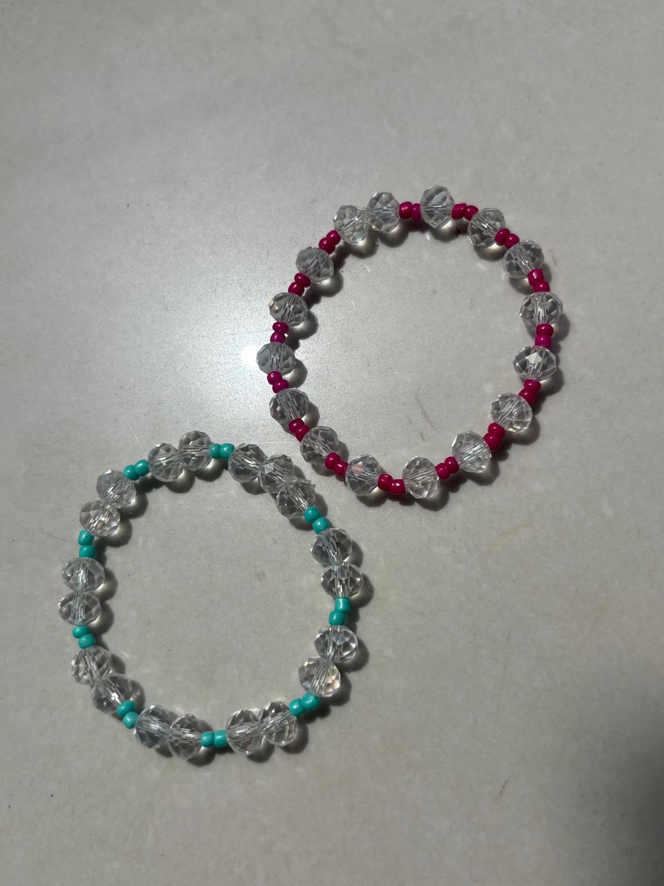 " Pack of two Blush & Breeze Charm Bracelets – Pink and Feroze Beaded Elegance"
