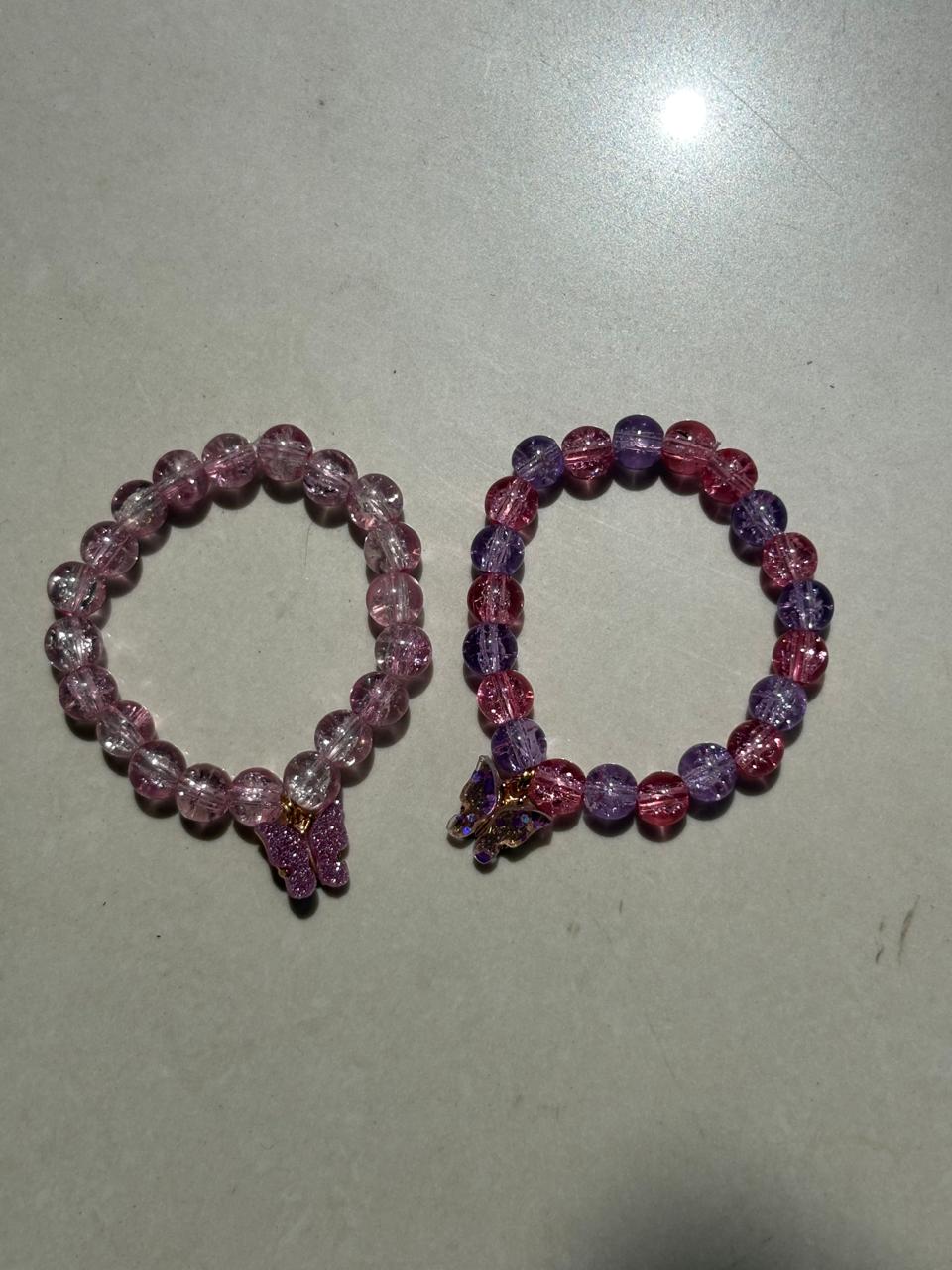 Set of 2 Elegant Beaded Bracelets with Butterfly Charms – Stylish Jewelry for Women & Girls – Fashion Accessory for Casual, Party Wear & Gifting