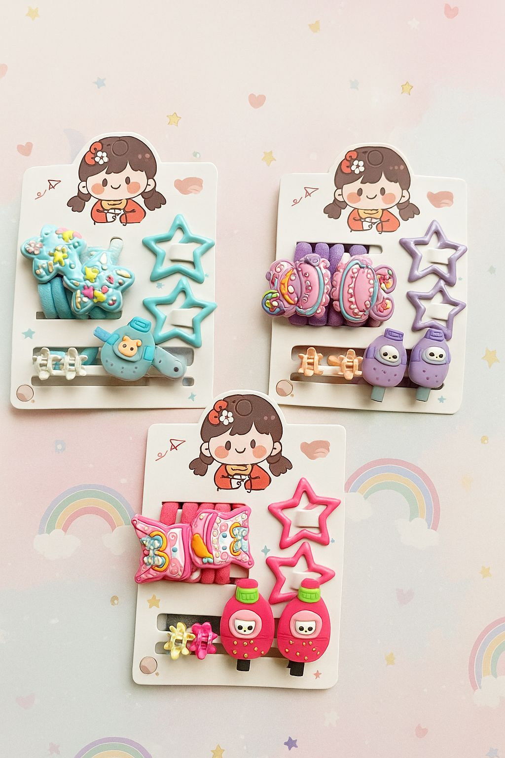 Whimsical Rainbow Dreams Hair Clips and Bands Set